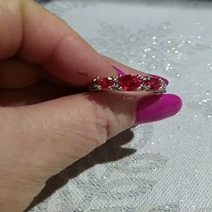 #00108 White Gold Plated Ring With Red Stones